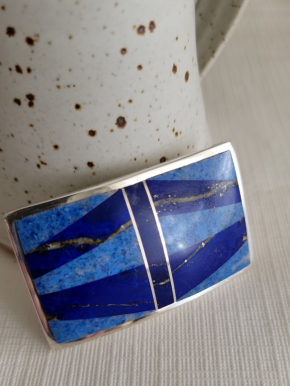 Southwestern Sterling And Lapis Belt Buckle
